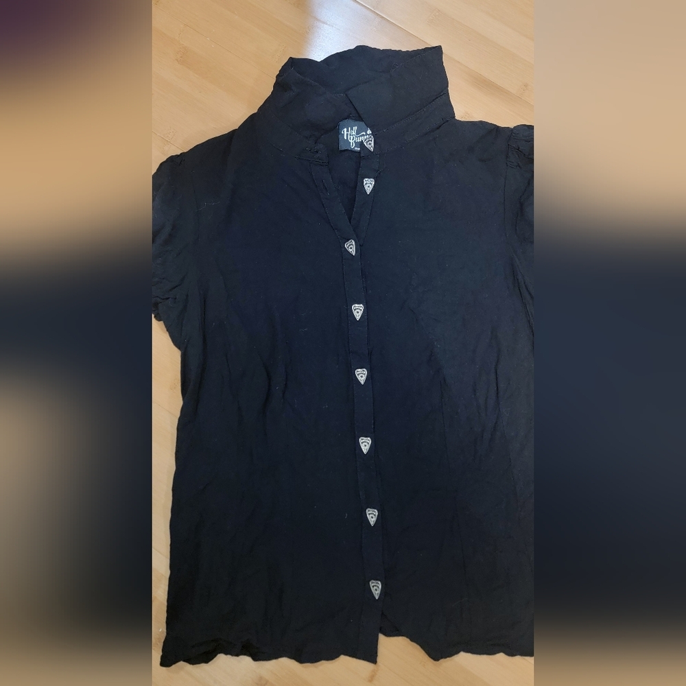 Hell Bunny Black Shirt with Embroidered Collar And Ouija Buttons